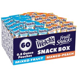 Welch's Fruit Snacks, Mixed Fruit & Mango Peach Snack Box, Gluten Free, 0.8oz Snack Packs (Pack of 60)