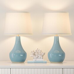 Seealle 19.4" Modern Sky Blue Table Lamp Set of 2-Bedside Lamps for Nightstand, Bedroom Lamp for Living Room Desk End Table Office Guest Room Dresser