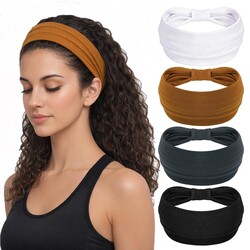 obeoby Wide Non-Slip Headbands for Sports,Yoga, 5.5'' Large Knot Cotton Hairband for Workouts, Spa, Running Keep Dry During Exercise(4Pack)