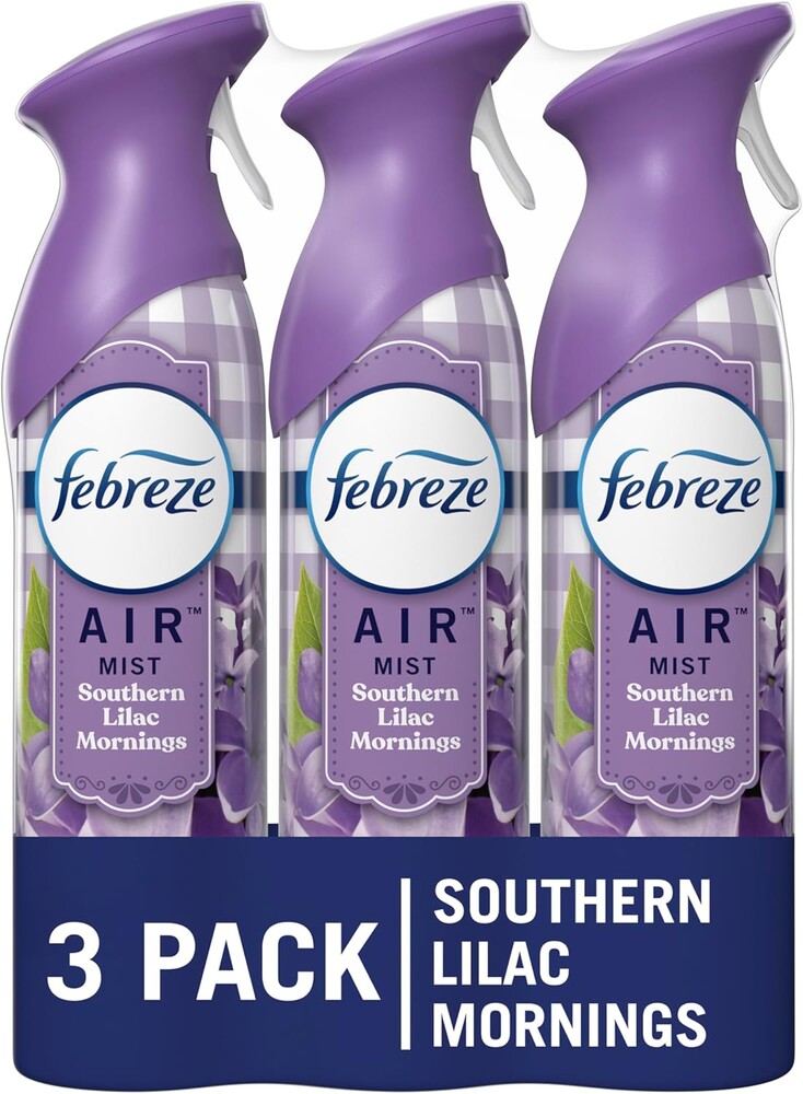 Febreze Air Mist Air Freshener Spray, Odor-Fighting Room Spray, Air Fresheners for Home and Bathroom and Kitchen, Aerosol Can, Southen Lilac Mornings Scent, Purple, 8.8oz (Pack of 3)