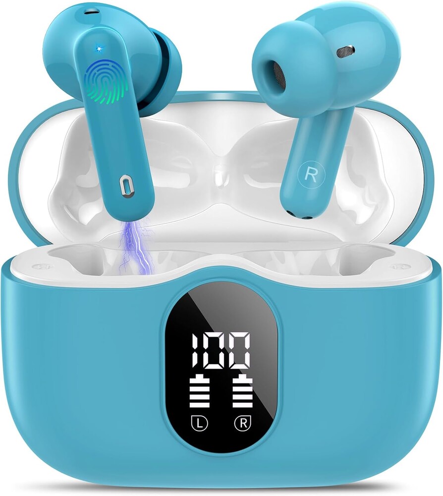 Btootos Wireless Earbuds, Bluetooth 5.4 Headphones Bass Stereo, Ear Buds with Noise Cancelling Bluetooth Earbuds 36H Classic Ice Blue