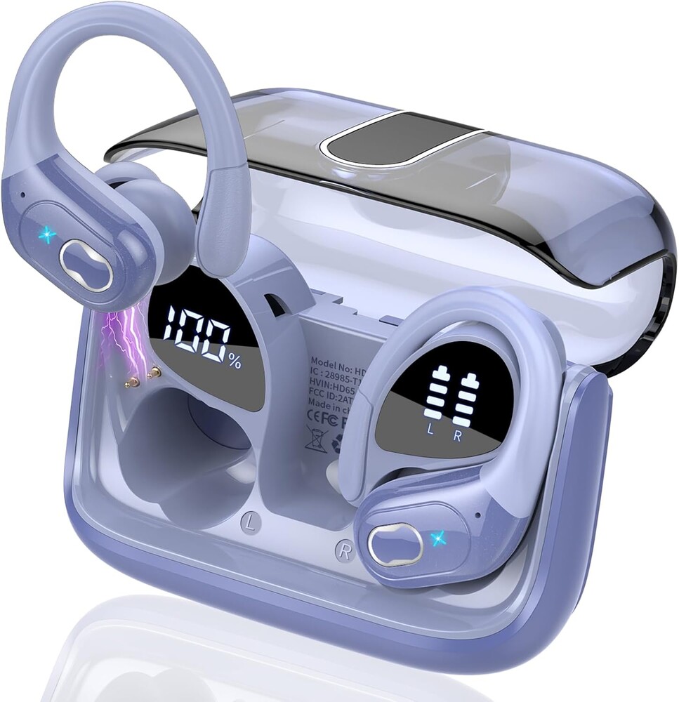 Wireless Earbuds 75hrs Bluetooth 5.4 Headphone Sport, 2026 Bluetooth Earbuds Hifi Stereo Over Ear Bud with Earhooks, ENC Noise Cancelling Mic, IPX7 Waterproof Earphone for Gym/Workout, Purple Blue