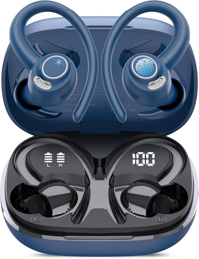 Wireless Earbuds, Bluetooth 5.4 Headphones Sport, Over Ear Buds with ENC Noise Cancelling Mic, 48H, IP7 Waterproof Ear Bud for Workout Running, Blue
