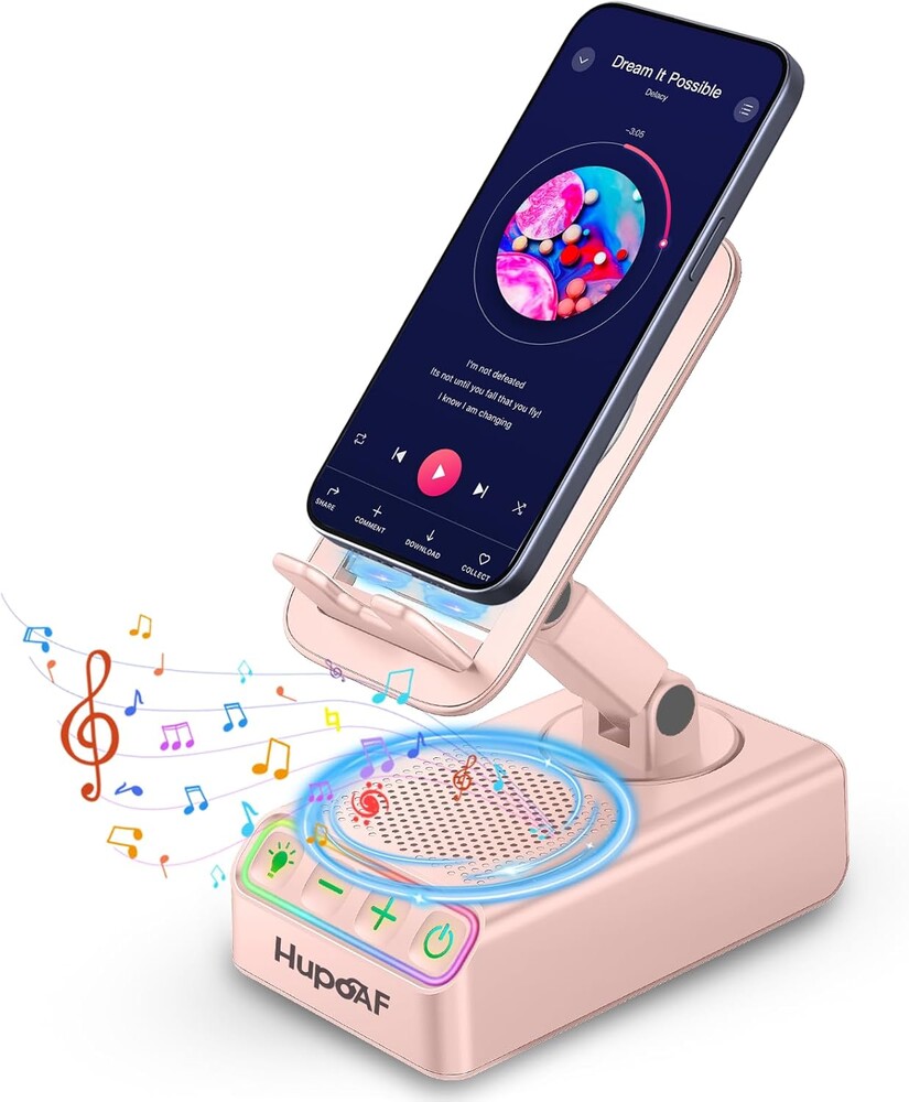 Adjustable Cell Phone Stand with Wireless Induction Bluetooth Speaker, HD Surround Sound for Home and Outdoors, Compatible with iPhone/Samsung Galaxy, 2026 Birthday Gifts for Men Women Dad Mom