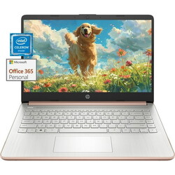 HP 14" Ultral Light Laptop, for Students and Business, Intel Quad-Core Processor, 16GB RAM, 64GB eMMC + 256GB Micro SD, 1-Year Office 365, Long Battery Life, Win11 H in S, Rosegold