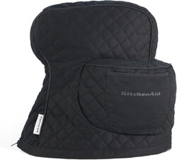 KITCHENAID Fitted Tilt-Head Solid Stand Mixer Cover with Storage Pocket, Quilted 100% Cotton, Matte Black, 14.4"x18"x10", NEW AND IMPROVED FIT