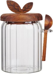 ANSQU Glass Jar with Wooden Lid and Spoon, 20.3oz Glass Food Storage Containers Coffee Jar Coffee Grounds Container, Coffee Canister holds up to 7.4oz Coffee Beans