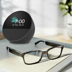 Amazon Echo Frames (newest model) + Echo Spot (newest model), Smart Glasses with Alexa, Rectangle frames in Classic Black with prescription ready lenses