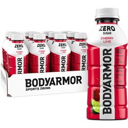 BODYARMOR ZERO Sugar Cherry Lime Electrolyte Drink, Natural Flavors, 16 Fl Oz Bottles (12 Pack), B Vitamins & Antioxidants Sugar Free Hydration