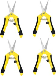 iPower 6.5 Inch Gardening Hand Pruner Pruning Shears Trimming Scissors with Straight Stainless Steel Blades for Bonsai, Herb, Bud, Hedge, 4-Pack, Yellow