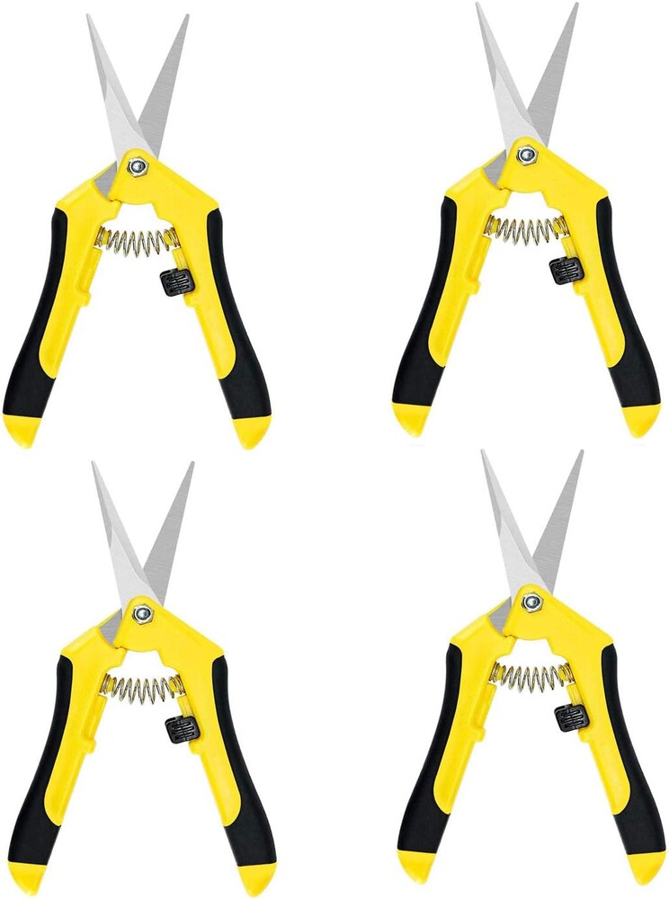 iPower 6.5 Inch Gardening Hand Pruner Pruning Shears Trimming Scissors with Straight Stainless Steel Blades for Bonsai, Herb, Bud, Hedge, 4-Pack, Yellow