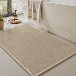 PADOOR Bath Mats for Bathroom Rugs Non Slip Washable Absorbent Bath Mats Quick Dry,Upgraded Soft PVC Backing Ultra Thin Bathroom Rug Fit Under Door,Washroom Mat Small Bath Rugs,17"x24",Beige