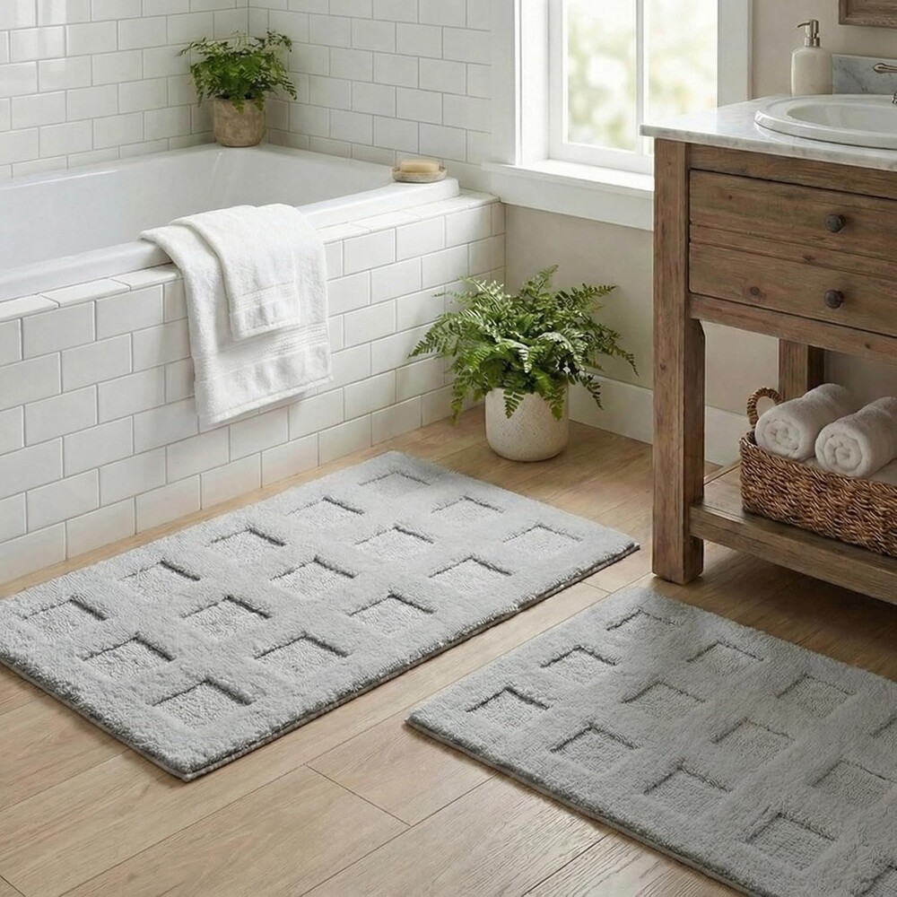 GRANNY SAYS Bathroom Rugs Sets 2 Piece, Super Soft Absorbent Microfiber Bath Mats for Bathroom Non Slip Washable,Waffle Bath Rugs Set for Shower Tub Toilet Decor (Grey, 16" x 24" + 20" x 32")