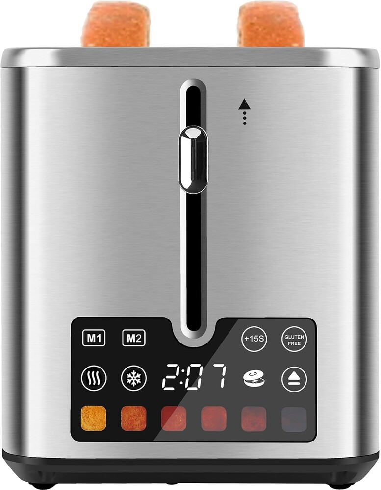 Touch Screen Toaster 2 Slice, Bagel Toaster with LCD Display, Stainless Steel Smart Digital Toasters with +15s Boost,Dual Memory Functions,Toasters with 6 Shade Settings & Extra-Wide Slots,900W