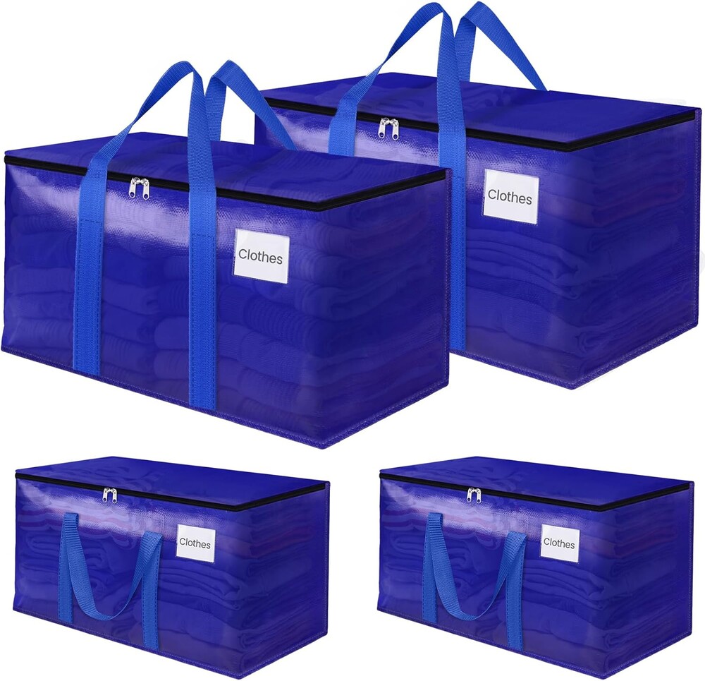Moving Storage Bags, Moving Supplies Packing Boxes for Moving, Camping, College Dorm Room Essentials for Girls, Blue Tote Bags, Heavy-Duty Storage Bins With Lids And Zippers, 125L 4 Pack
