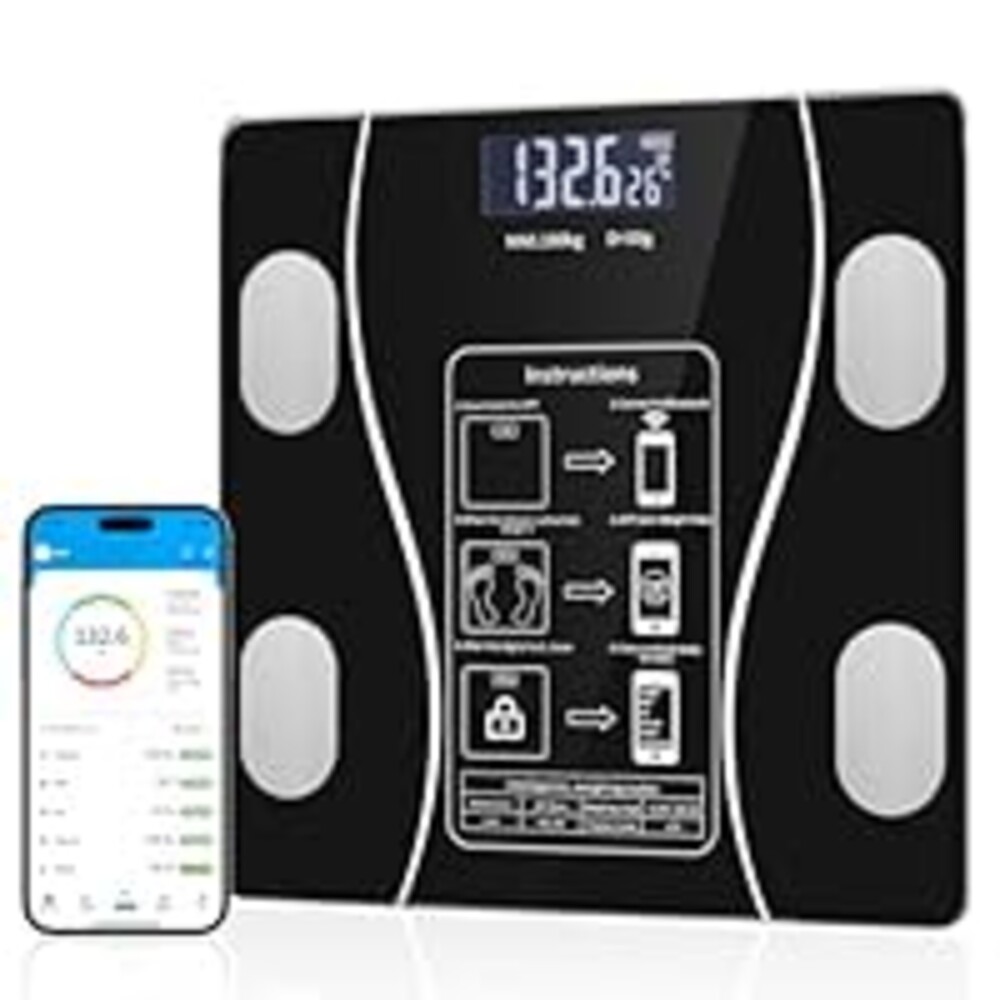 Smart Weighing Scale, Bluetooth Smart Body Fat Scale, accurately Measures Weight, Body Fat Percentage, Muscle Mass Percentage, BMI, and Other Body Metrics. (Black)