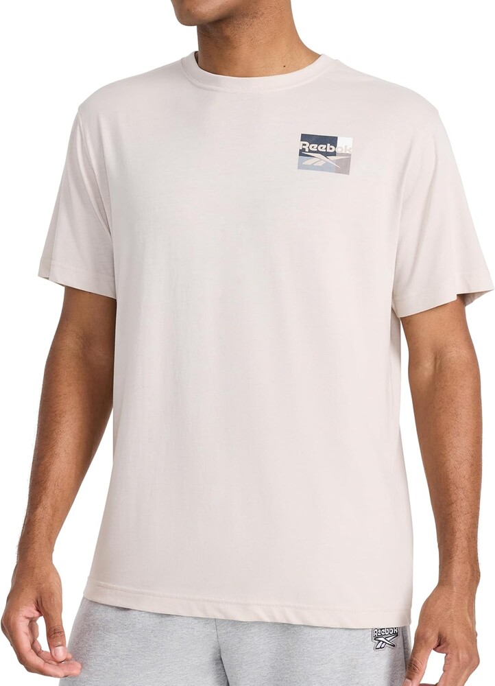Reebok Men's Small Logo Crewneck T-Shirt, Standard Fit, Lightweight Cotton-Poly Jersey Fabric