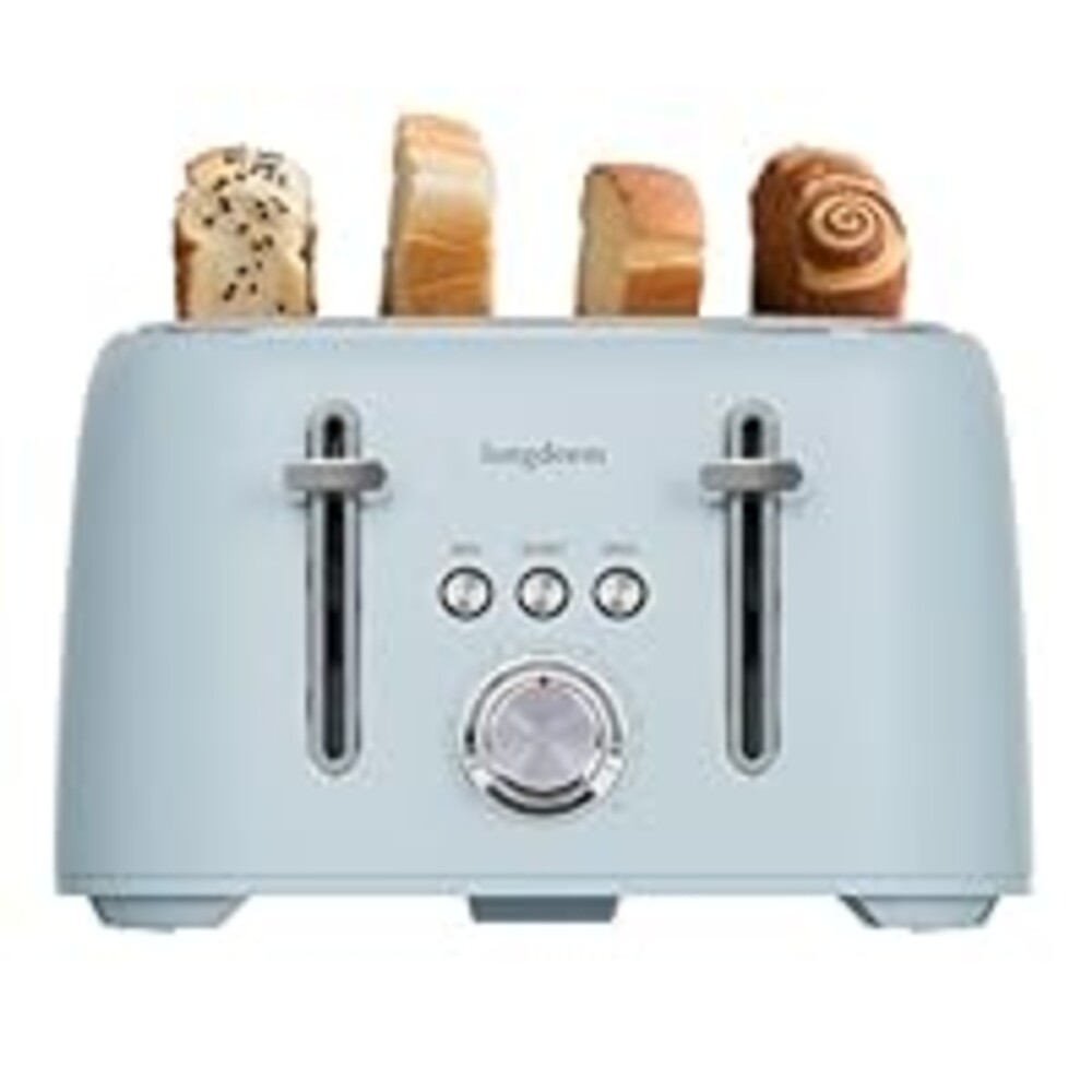 4 Slice Toaster 1.5" Extra Wide Slot - Stainless Steel, High Lift, 6 Browning Settings, Blue