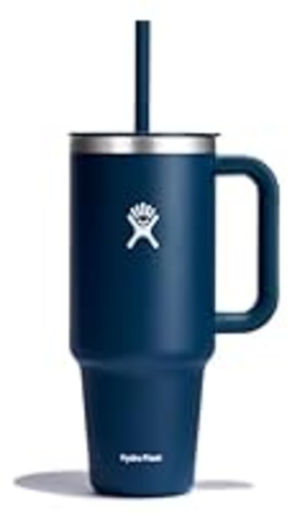Hydro Flask Travel Tumbler with Handle, Lid and Straw - Insulated Stainless Steel in 40 Oz Indigo Blue