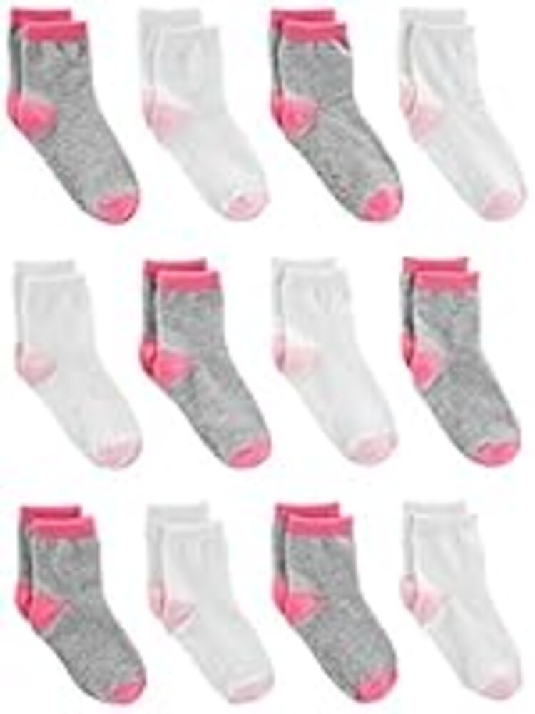 Simple Joys by Carter's Baby 12- Pack Sock Crew, pink/grey/white, 6-12 Months