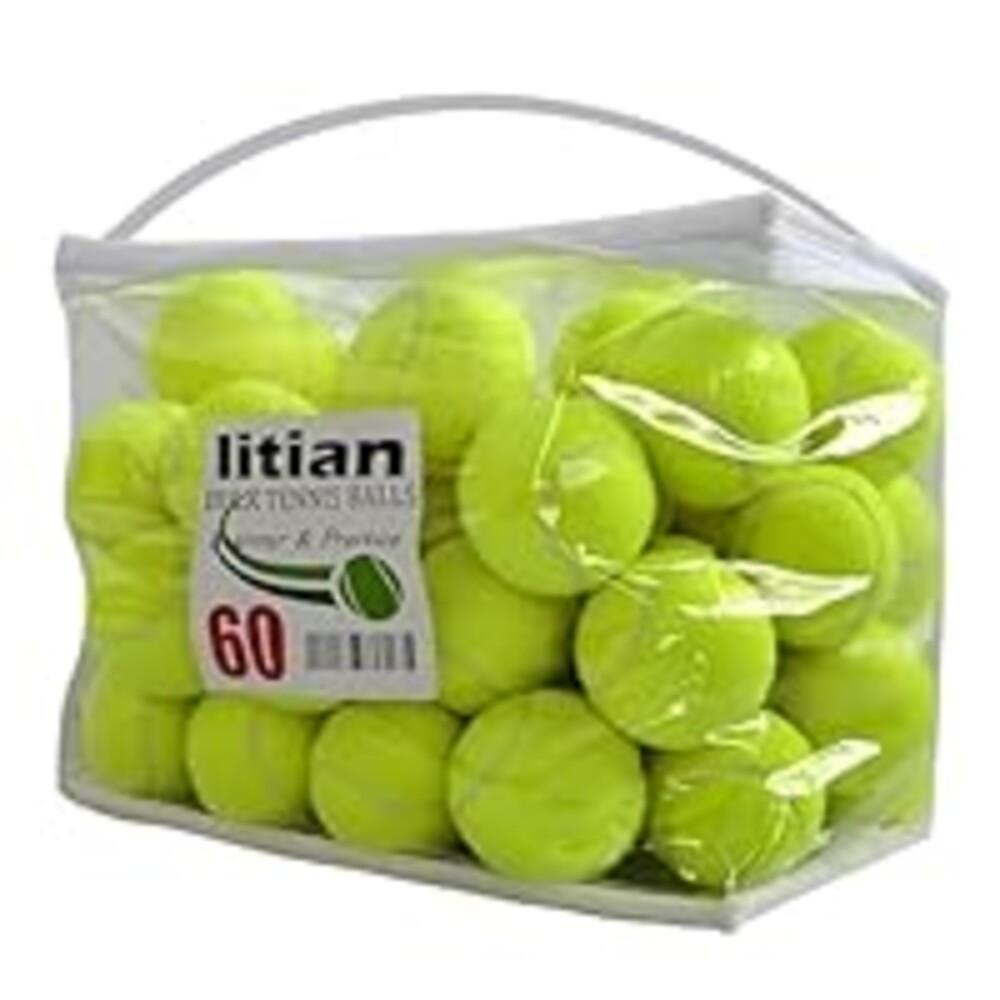 LITIAN 60 Pack Tennis Balls Bulk for Beginners – High Elasticity Pressureless Tennis Balls for Dog Training, Fetch & Play, with Portable Mesh Carry Bag