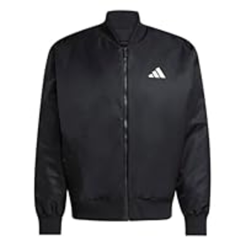 adidas Men's Stadium 3-Stripes Waxed Woven Bomber, Black/Off White, Medium