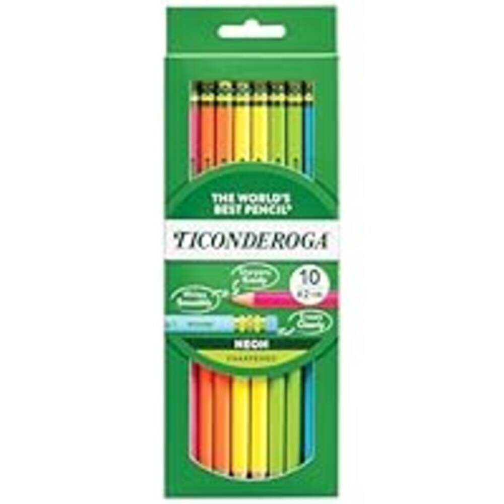 Ticonderoga Wood-Cased Pencils, Pre-Sharpened, #2 HB Soft, Neon Colors, 10 Count