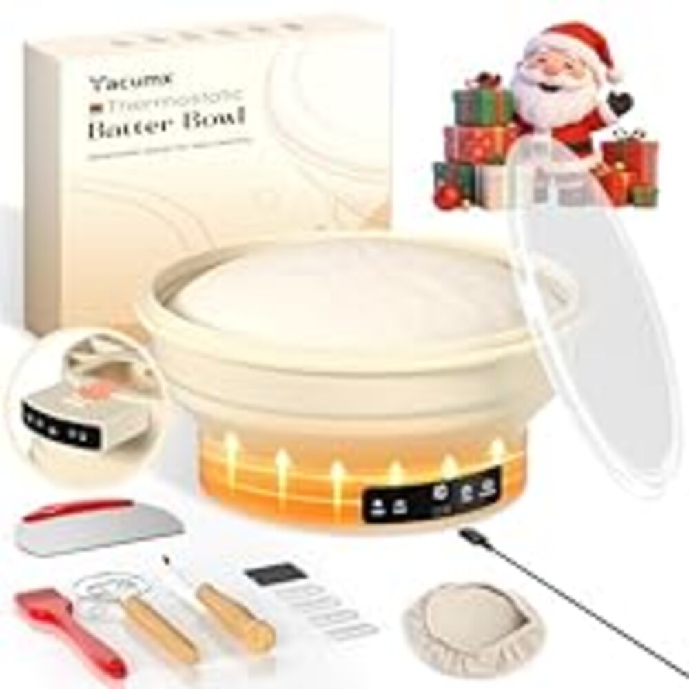 Electric Sourdough Starter Kit with 6-Temp (77-122℉) Control & Timer - 9" Foldable Sourdough Bread Baking Supplies & Dough Warmer - Complete Banneton Bread Proofing Basket Set for Artisan Home Bakers
