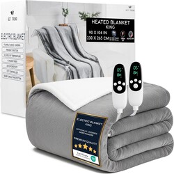 Get Trend Heated Blanket Electric Luxurious Fleece King Blanket, 9 Heat Settings & 12H Auto Shut-Off, Gifts for Grandma, Grandpa, Seniors, 90x105 in (Light Grey, King US)