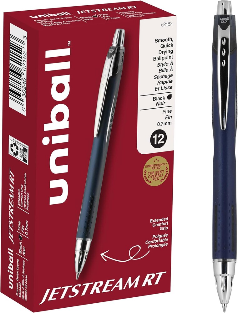 Uni-Ball Jetstream RT 12 Pack, 0.7mm - Black Ballpoint Pens - Wirecutter Best Pen, School Pens, Ink Pens | Ballpoint Pen, Colored Pens, Fine Point, School Supplies