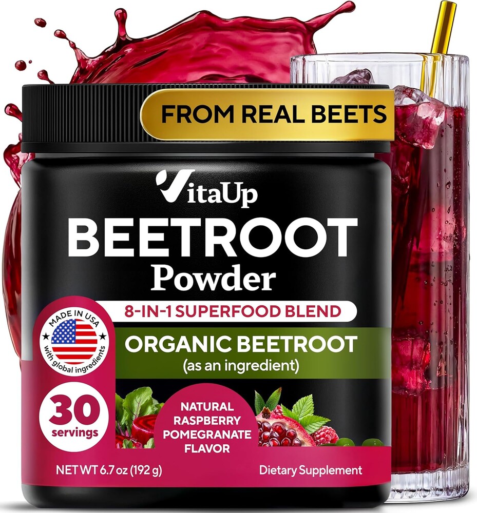 Beet Root Powder 8 in 1 – USA Made Beets Powder Supplements with Grape Seed, Hawthorn, Coq10 – with Organic Beetroot for Energy & Circulation Support – Non-GMO, Mixed Berry Flavor, 30 Serving
