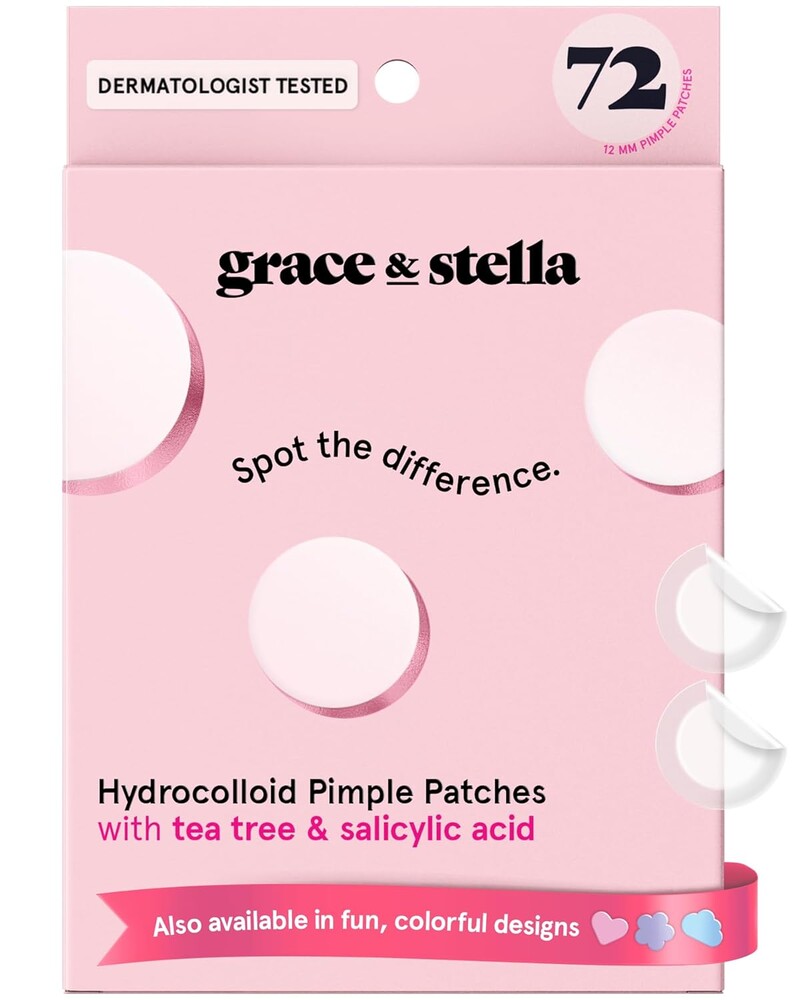 grace & stella Award Winning Pore Strip Pimple Patches for Face - Hydrocolloid Acne Patches for Shrinking Zits, Whiteheads - Spot Stickers - Dermatologist-Tested, Vegan (Invisible, 72 Count)
