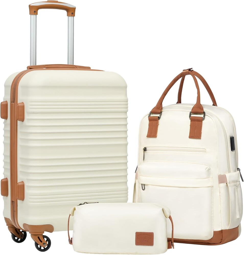 Coolife Luggage Set 3 Piece Luggage Set Carry On Suitcase Hardside Luggage with TSA Lock Spinner Wheels(White, 3 piece set (BP/TB/20))