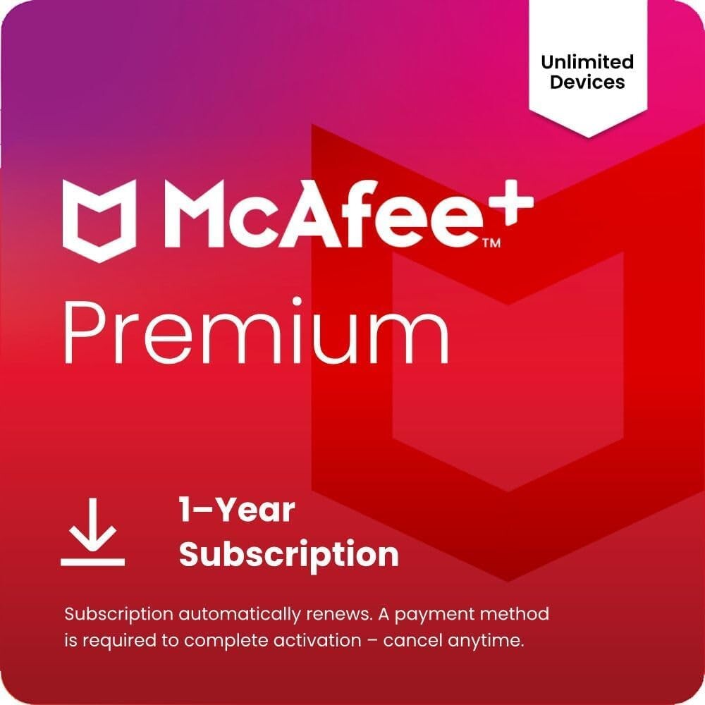 McAfee+ Premium Individual Unlimited Devices | AntiVirus Software 2026 for Windows PC & Mac, AI Scam Detection, VPN, Data Removal, Identity Monitoring |1-Year Subscription with Auto-Renewal | Download