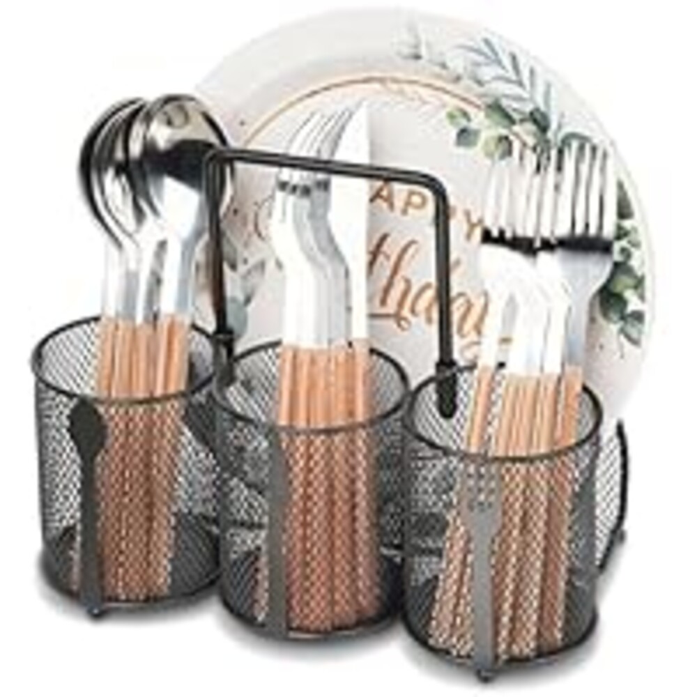 MYITYARD Kitchen Utensil Holder, Metal Utensil Drying Rack with Handle, Silverware Holder Cooking Utensil Storage for Kitchen Countertop, Forks, Knives, Spoons, Tissue paper, Flatware Organizer