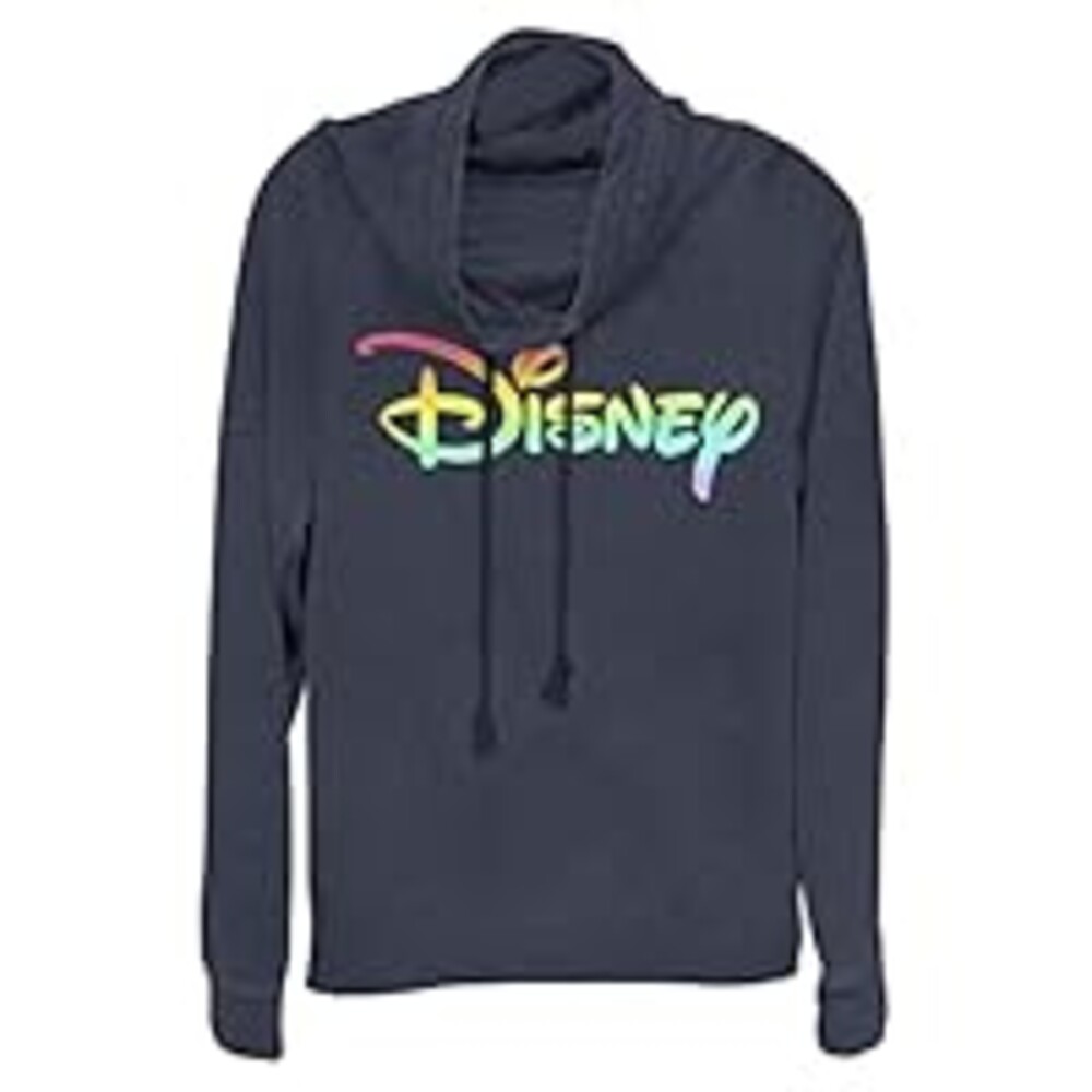 Disney Logo Rainbow Fill Women's Cowl Neck Long Sleeve Knit Top