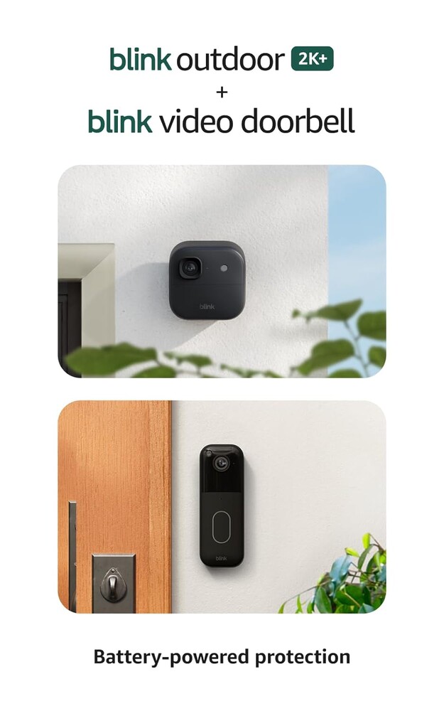Blink Outdoor 2K+ and Video Doorbell – Two-year battery life, smart detection, Sync Module Core included – 2 Cameras + Video Doorbell (Black)