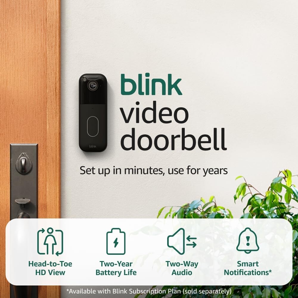 All-new Blink Video Doorbell + Outdoor 4 – Wireless smart security cameras, head-to-toe HD view, two-year battery life. Sync Module Core included – 2 camera system + Video Doorbell