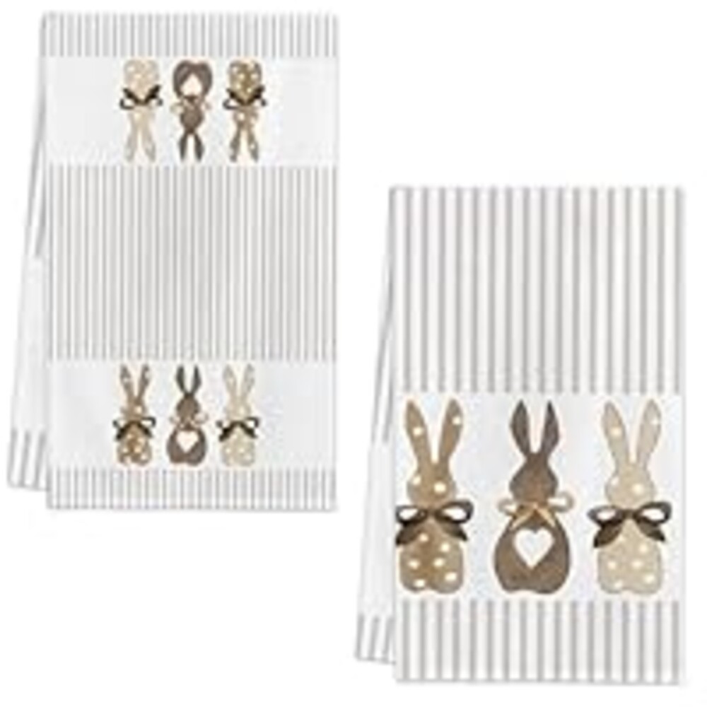 Woaoce Happy Easter Kitchen Towels, Stripe Rabbit Bunny Dish Towels Set of 2, 18x26Inch Drying Dishcloth Farmhouse Holiday Spring Decoration for Bathroom Decor
