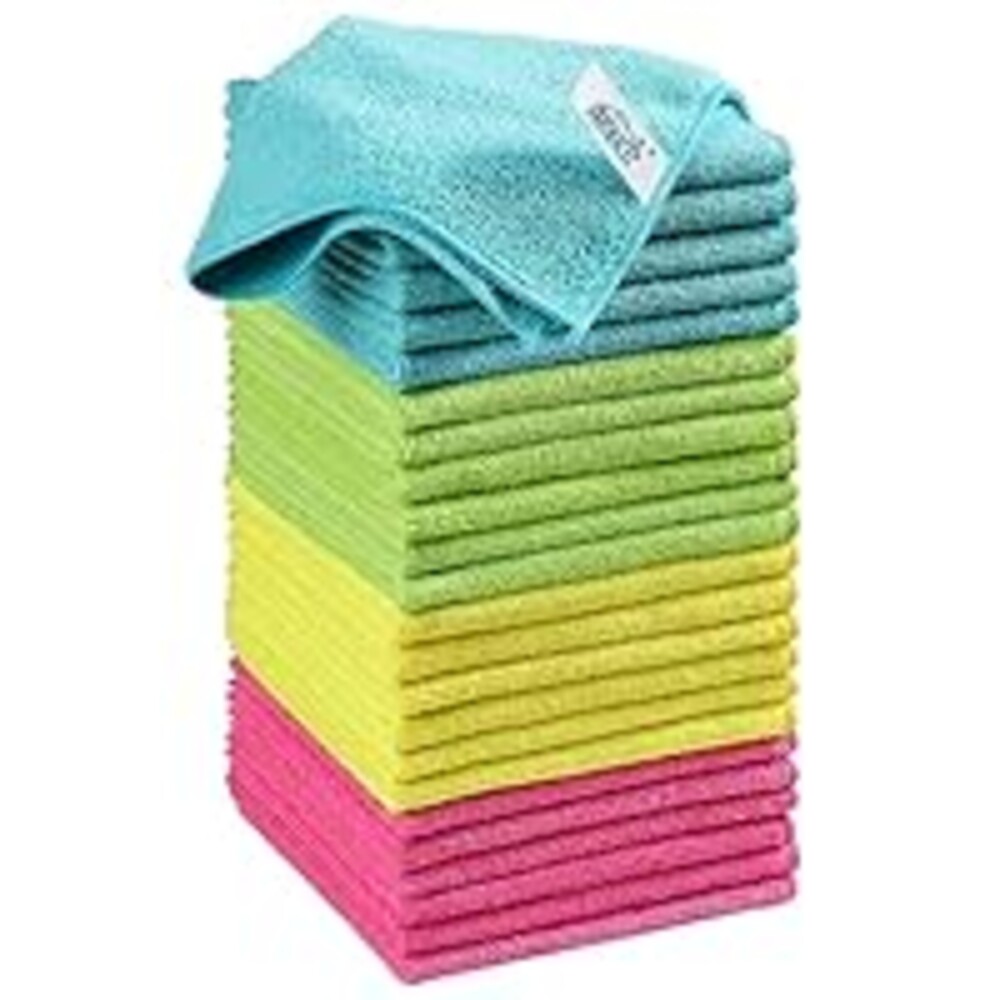 HOMEXCEL Microfiber Cleaning Cloth, 24 Pack Cleaning Rags, Cleaning Towels with 4 Color Assorted, 11.5"X11.5"(Green/Blue/Yellow/Pink)