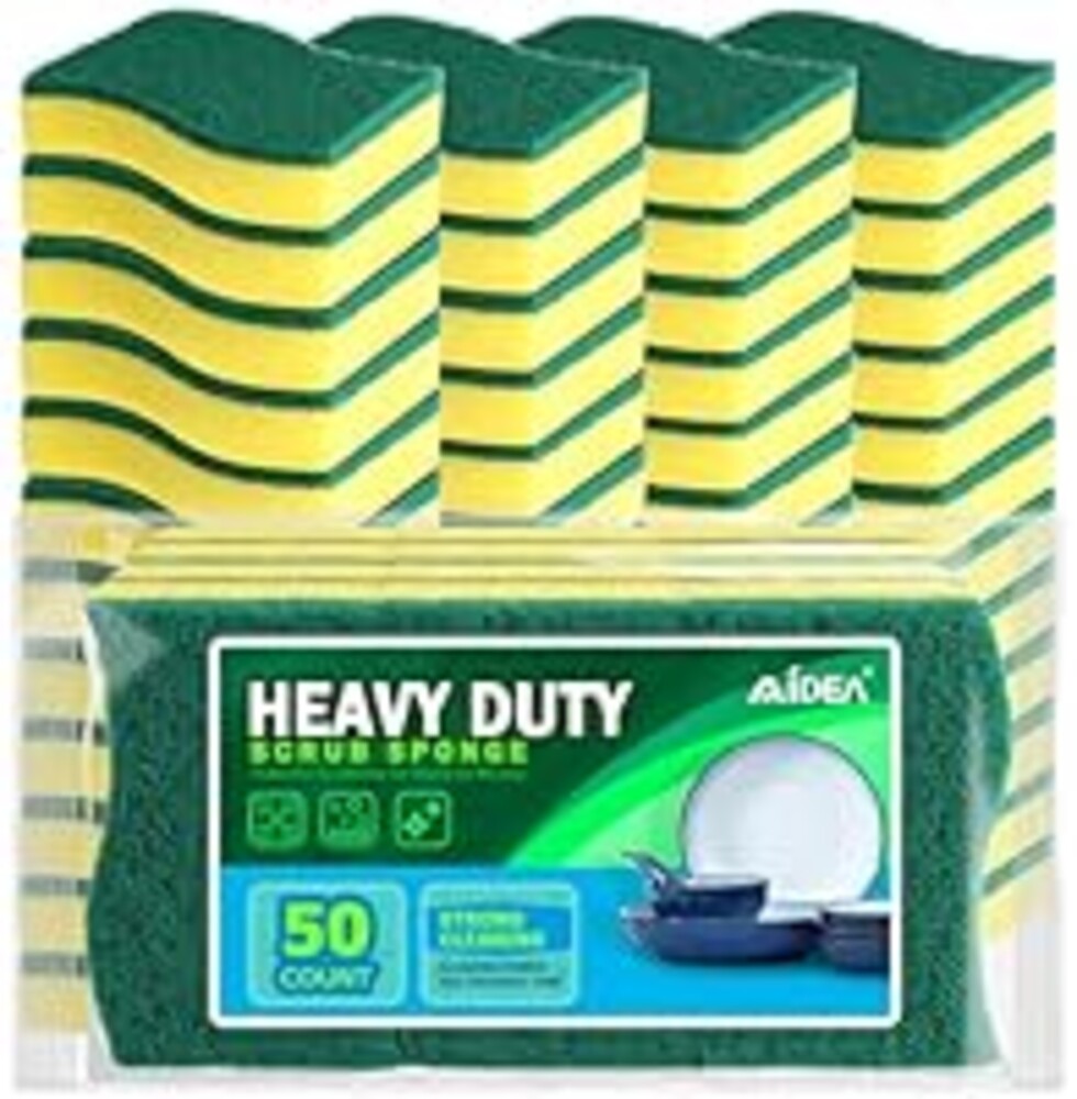 AIDEA Sponges Kitchen, 50 Pack Heavy Duty Dish Sponge, Cleaning Dish Scrubber Sponge for Home and Kitchen, Stink-Free Cleaning Supplies for Pots, Pans
