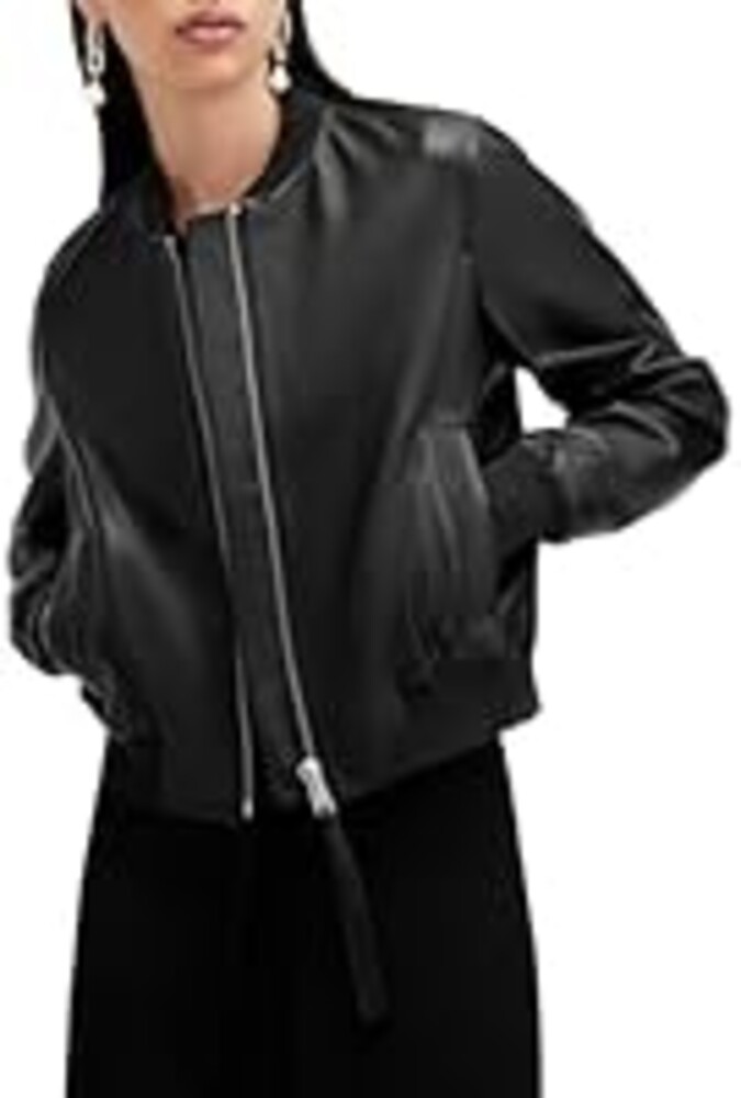 AllSaints Women's Leather Jackets Orten Bomber Jacket Black UK 10/US 6