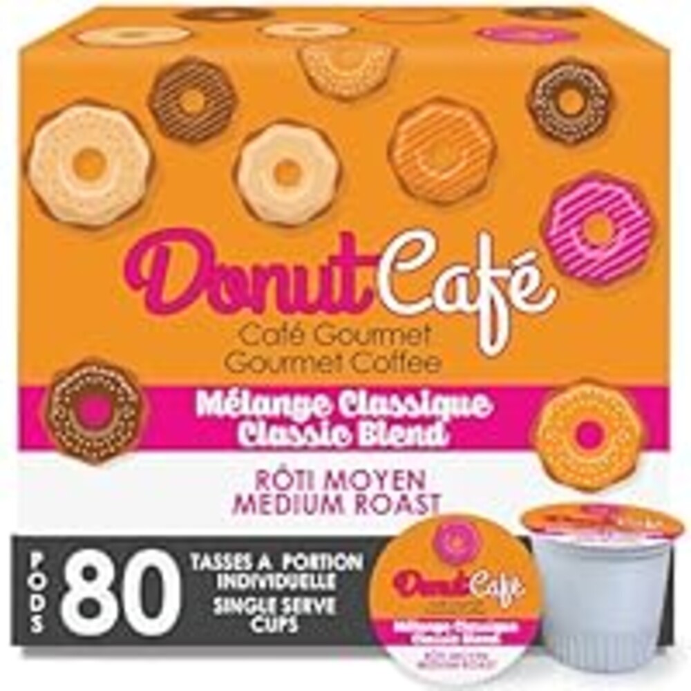 Donut Café - Coffee Gourmet Pods, Classic Blend, Medium Roast – Non-GMO, Gluten Free – Compatible with Keurig K Cup Brewers – Smooth & Delicious – 80 Count