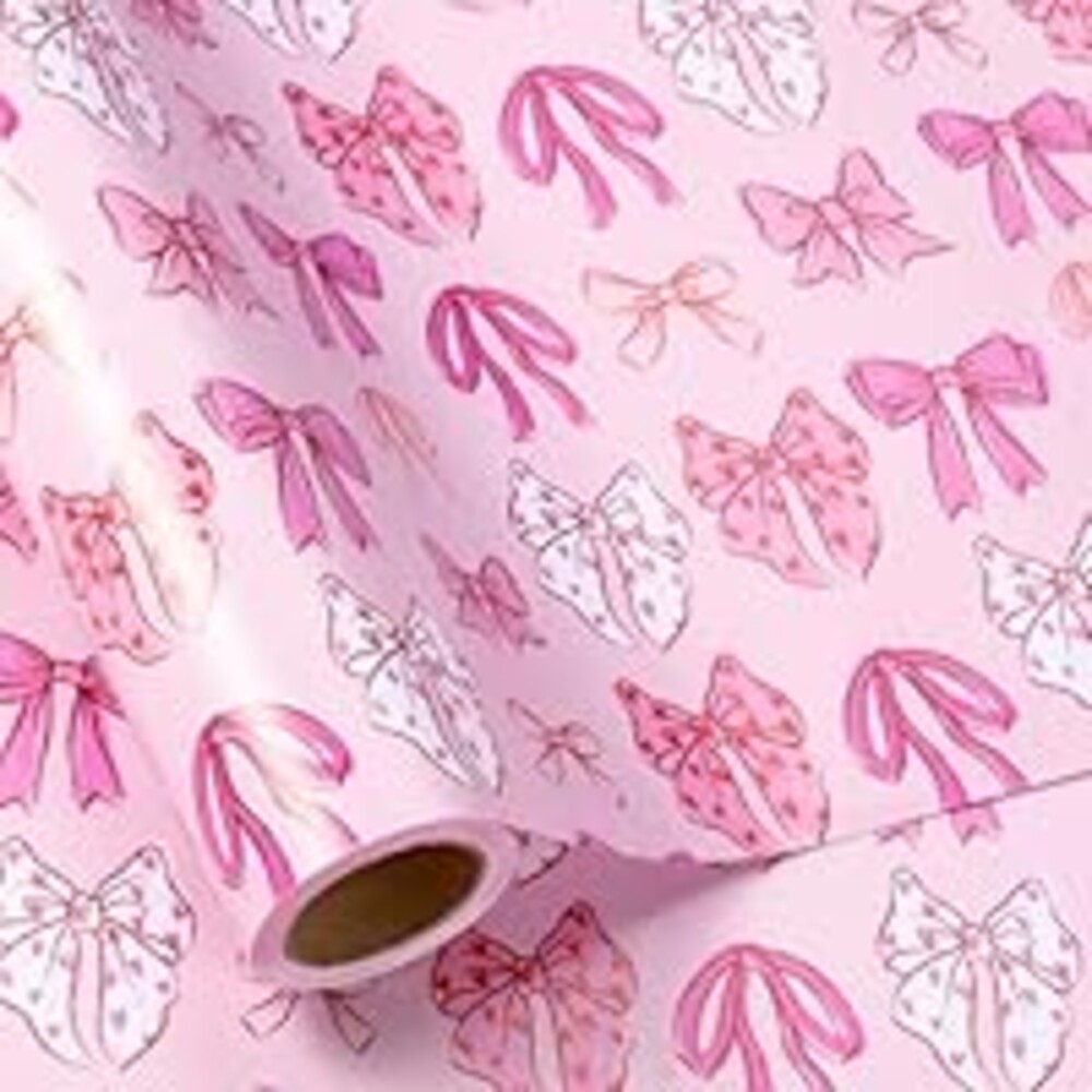 LeZakaa Pink Bow Wrapping Paper Roll for Girls Women, Cute Bows Design Gift Wrap Paper for Baby Shower, Birthday, Wedding, Holiday Party, Valentines, Anniversary, 17 inches x 32.8 Feet