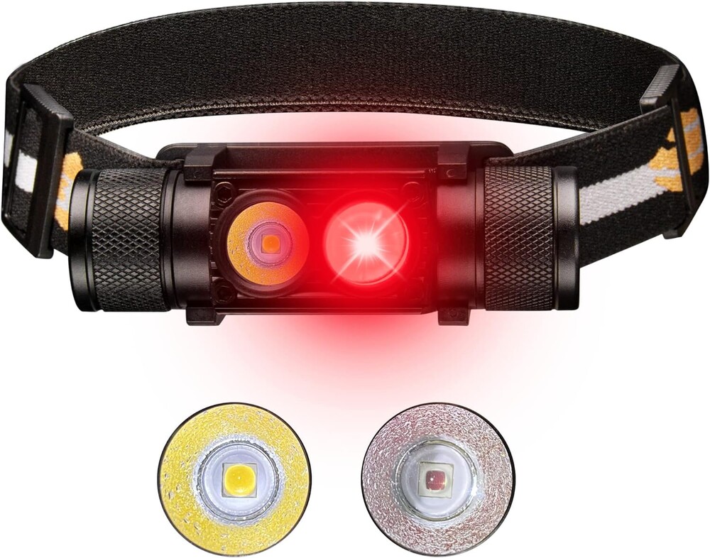 77outdoor LED Rechargeable Red Headlamp, H25LR / D25LR Powerful Lightweight Headlight with 90 High CRI Bright White Light and 660nm Deep Red Light, USB C Charging for Camping, Hiking, Hunting