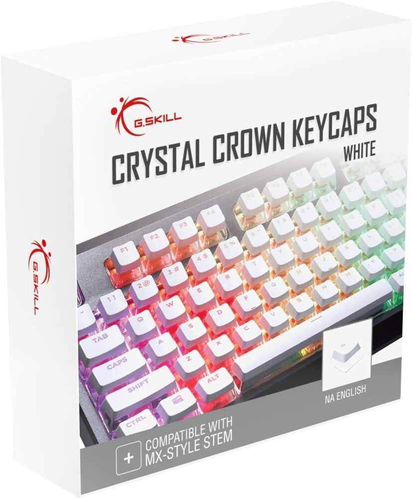 G.Skill Crystal Crown Keycaps - Keycap Set with Transparent Layer for Mechanical Keyboards, Full 104 Key, Standard ANSI 104 English (US) Layout - White