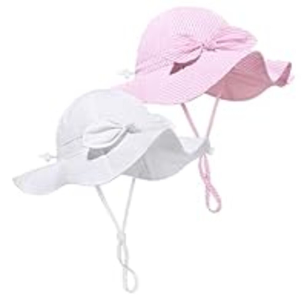 Baby Girl Sun Hat Summer Foldable Beach Hats with UPF50+ Sun Protection Wide Brim Toddler Bucket Hat Cap 0-6Months