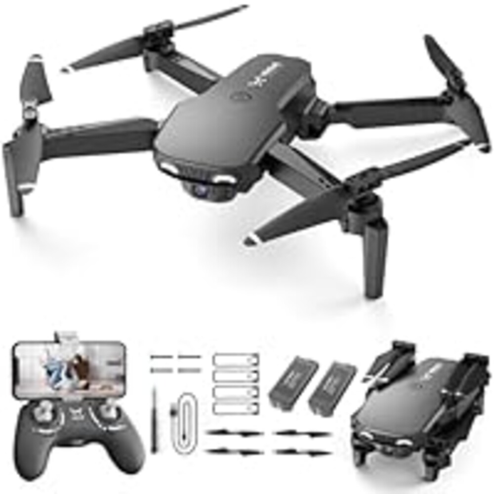 Drone with Camera for Kids Adults Beginners - 1080P HD RC Quadcopter with One Key Start/Land, Altitude Hold, Gravity Control, 2 Batteries, Cool Toys Gifts for Boys Girls, Black