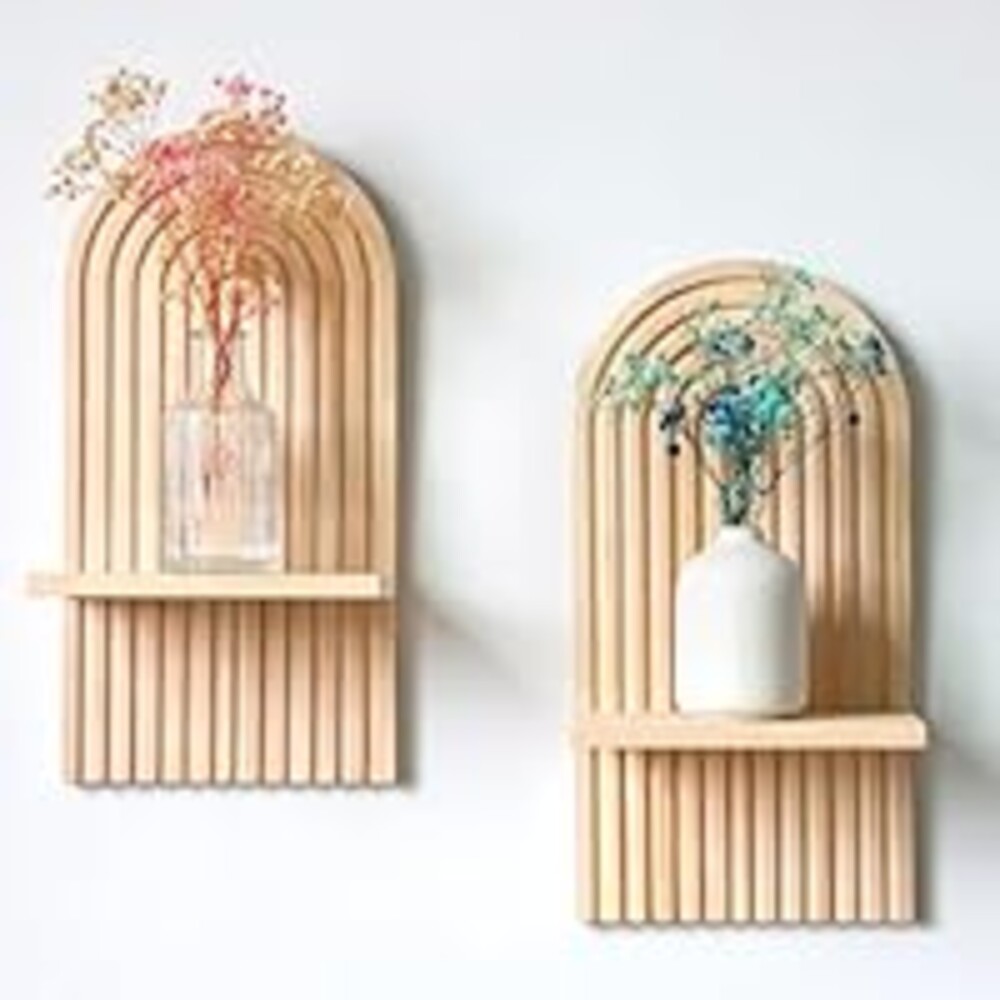 YIYA 2 Pcs Rainbow Wooden Floating Shelves - Boho Arch Wall Display for Living Rooms and Bathrooms