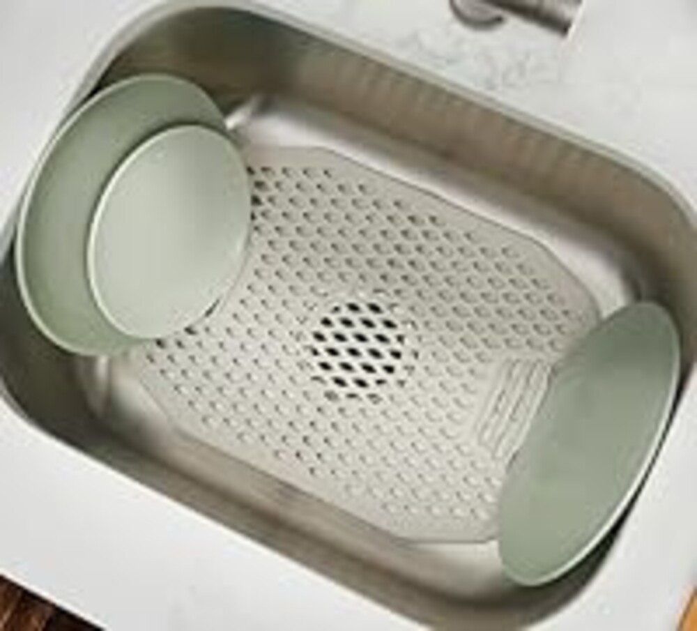 CLOROX KeptClean Folding Kitchen Sink Mat with Rinse Rack – 6 Built-in Dividers for Rinsing Plates, Lifts and Folds to Dispose Food Debris, Protects Sinks and Cushions Dishware – Almond Cream